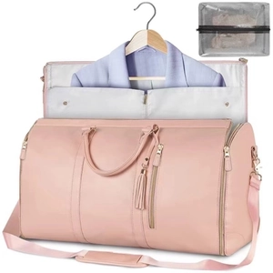 Women Garment Travel Bag Foldable Duffel Bag PU Leather Waterproof Overnight Bag Carry On Luggage With Tassel Decoration