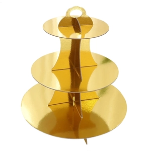 3-tier gold cardboard cupcake stand for party dessert table display with carry handle