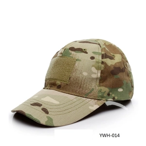 Tactical camouflage baseball cap with front velcro patch area and durable ripstop fabric