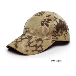 Macro detail of python camo tactical cap showing velcro patch area and durable fabric