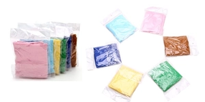 Detailed view of colorful solid cotton tube hats individually packed in clear poly bags