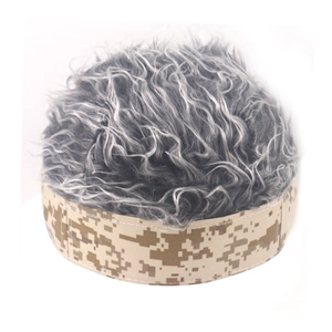 Funny camouflage wig docker cap with gray synthetic curly hair for costume parties