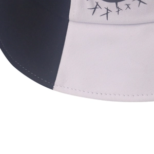 Star pattern patchwork bucket hat in navy blue and white cotton twill fabric