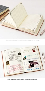 Close-up of vintage A5 notebook featuring thick lined paper and smooth writing texture