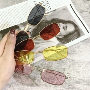 Vintage small square metal sunglasses with colorful translucent lenses for men and women