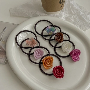 Rose Flower Hair Ties Resin Floral Elastic Hair Bands Elegant Ponytail Holder For Women Girls Sweet Hair Accessories