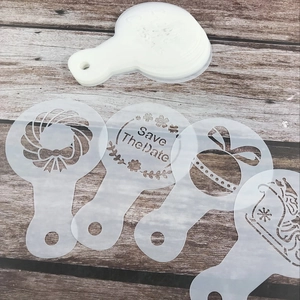 20-piece Christmas coffee stencil set with Merry Christmas patterns on wooden background