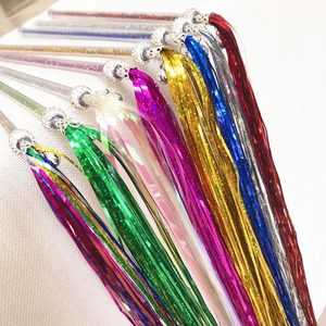 Glittering cat wand toy with colorful metallic tassels and sparkling tinsel handle set
