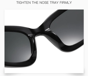 Detail of the sturdy integrated nose pads on black Y2K futuristic cyber sunglasses