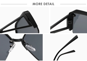 Detailed views of semi-rimless sunglasses with metal hinges and non-slip nose pads