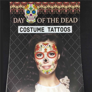 Day of the Dead temporary face tattoos with Mexican sugar skull and spider web motifs