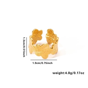 Detailed size specifications for 18k gold plated flower ring with weight and dimensions