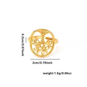 Detailed dimensions of gold Tree of Life ring showing 2cm diameter and 1.8g weight