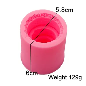 Pink 3D flower cylinder silicone mold for DIY candles and soaps, 5.8x6cm 129g