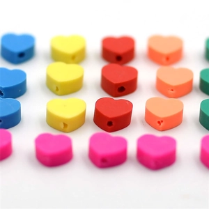 Colorful 10mm heart-shaped polymer clay beads with pre-drilled holes for DIY jewelry
