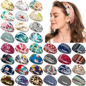 Soft Breathable Twist Knot Headbands Elastic Fabric Floral Paisley Boho Print Yoga Sports Hair Band For Women