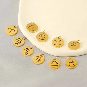 Golden zodiac pendants made of stainless steel with hollowed-out star sign designs