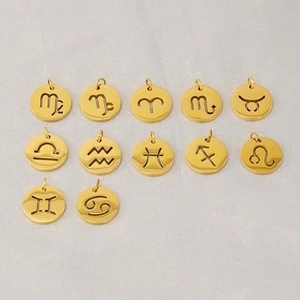 Set of gold hollow zodiac pendants in stainless steel for DIY jewelry making