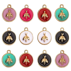 Round Bee Charms Alloy Enamel Drip Oil Pendants For DIY Necklace Earring Jewelry Making Accessories