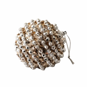 Sparkling gold and silver beaded Christmas ball ornament with hanging loop for tree decor