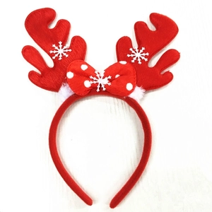 Christmas Reindeer Antler Headband with Red Polka Dot Bow and White Snowflakes
