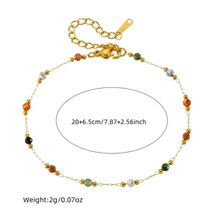 Golden stainless steel chain bracelet with colorful beads and adjustable length links