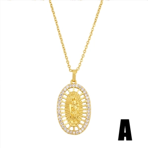 Elegant gold-plated Virgin Mary pendant necklace with micro-set cubic zirconia frame