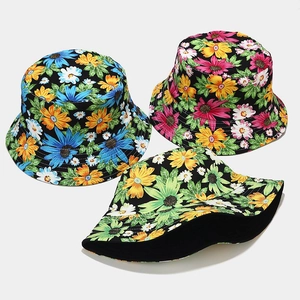 Chapeau Bob Réversible En Coton Pour Femmes Imprimé Floral Marguerite Large Bord Protection Solaire Extérieur
