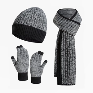 Set invernale da 3 pezzi con cappello, sciarpa e guanti touch in nero-grigio melange