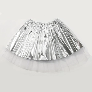 Gonna a pieghe argento metallizzato per bambina con fodera in tulle ed elastico in vita