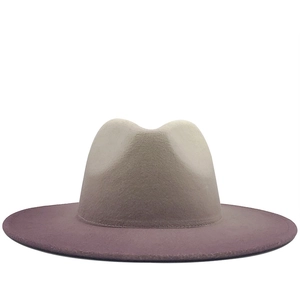 Two-tone gradient wool felt fedora hat with wide brim in beige and purple for adults