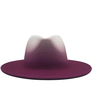 Modern gradient wool felt fedora hat in white and burgundy with wide brim for men and women