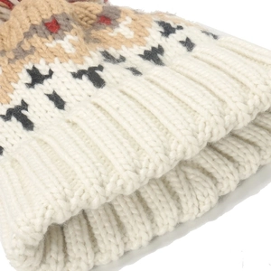 Winter mohair knit beanie with geometric jacquard pattern and ribbed cuff detailing
