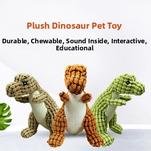 Three plush squeaky dinosaur toys with corn fleece texture for pet teeth grinding