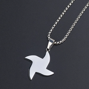 Hip hop titanium steel necklace featuring a silver four-pointed star pendant on box chain