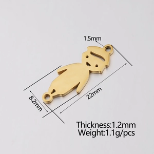 Golden stainless steel boy charm pendant with mirror finish and dual connection rings