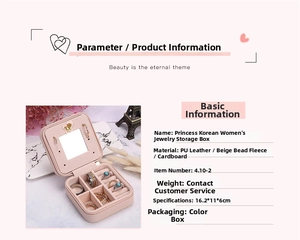 Pink PU leather jewelry organizer with mirror, ring slots, and velvet lining 16.2x11x6cm