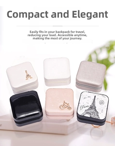 Detailed grid showing six stylish mini jewelry boxes with zippers and metal charms