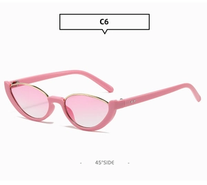 Occhiali da sole cat-eye rosa con bordo in metallo dorato e lenti sfumate, vista laterale