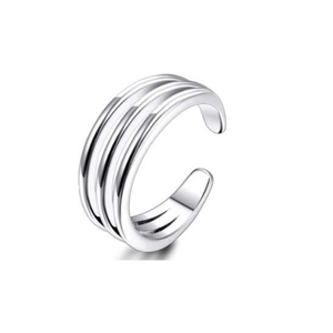 Minimalist S925 sterling silver triple-layer open toe ring with a polished metallic finish