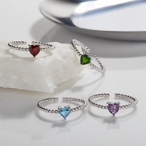 Heart Natural Gemstone Ring 925 Sterling Silver Adjustable Open Band Twisted Rope Garnet Topaz Jewelry For Women