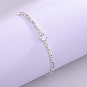 S925 Sterling Silver Heart Shaped Zirconia Bracelet Adjustable Tennis Chain Bling Rhinestone Link Bracelet For Women