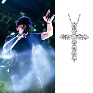 S925 sterling silver cross pendant necklace with sparkling cubic zirconia stones
