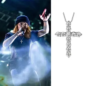 S925 sterling silver cross pendant necklace with sparkling cubic zirconia stones