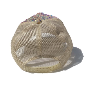 Detail of sequin baseball cap with breathable mesh back and adjustable snapback strap