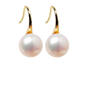 Elegant freshwater pearl drop earrings with round white pearls and gold silver hooks