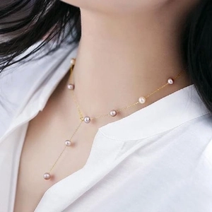 Elegant Y-shaped S925 silver necklace with multicolored freshwater pearls on a gold chain