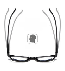 Detailed view of flexible spring hinges on lightweight black anti-blue light reading glasses