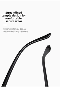Close-up of ergonomic black streamlined temples for anti-blue light reading glasses