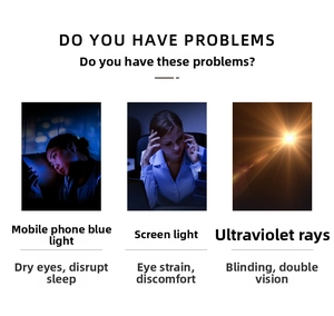 Detail showing blue light blocking effects and eye fatigue relief for screen users
